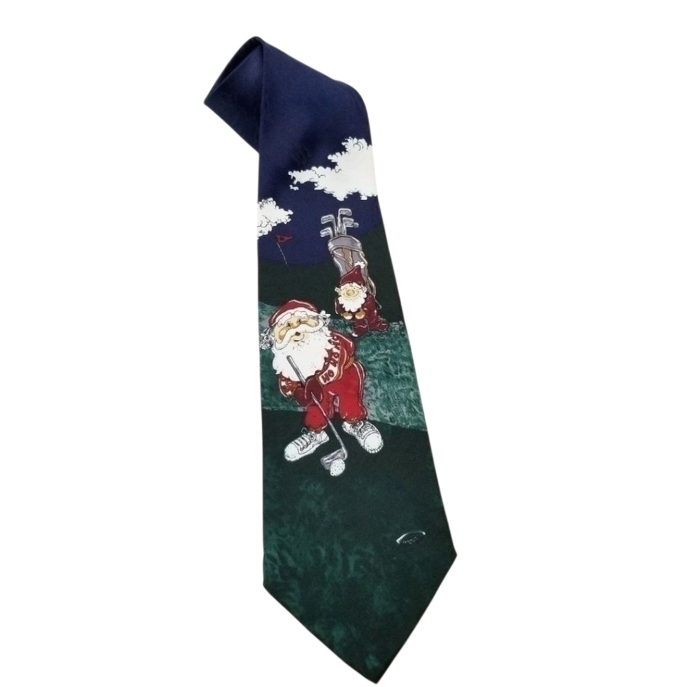 Jingle Bells neck tie men's Santa Claus Elf Golf green holiday festive Christmas - Picture 1 of 6